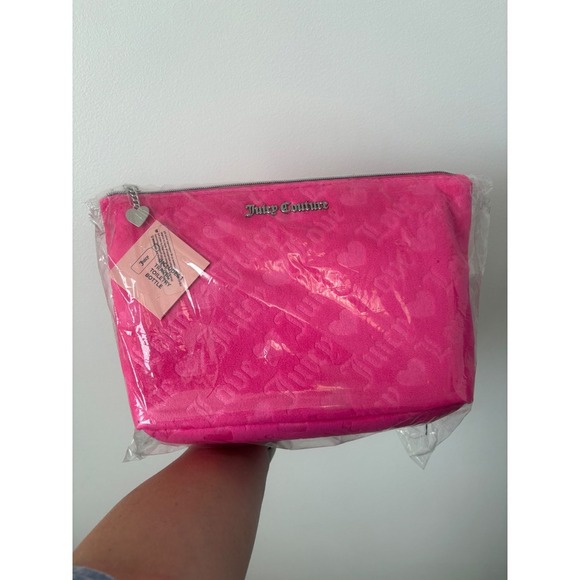 Juicy Couture Handbags - Juicy Couture Pink Velour Cosmetic & Toiletry Bag Set – NWT